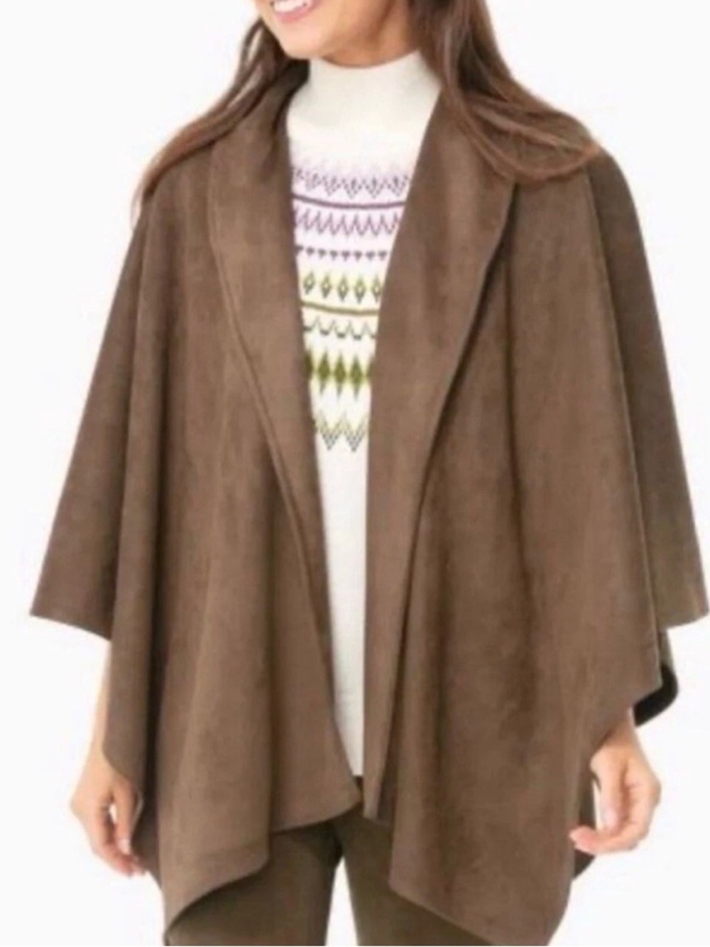 Tuckernuck Lillian Brown Faux Suede Poncho Wrap One Size Fits Most